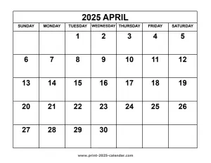 2025 april calendar