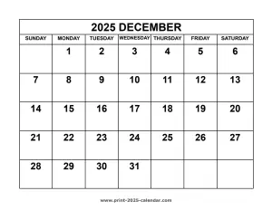 2025 december calendar