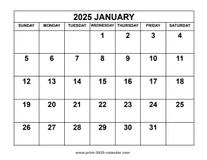 2025 january calendar