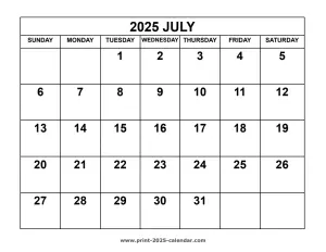 2025 july calendar