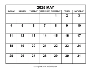 2025 may calendar