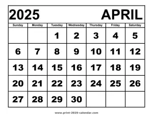 April 2025 calendar