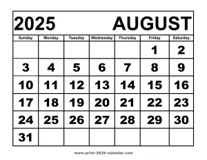 August 2025 calendar