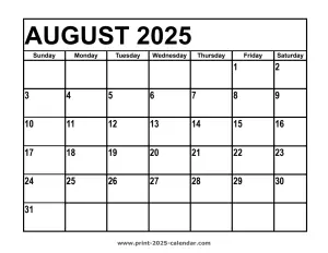 august 2025 printable calendar