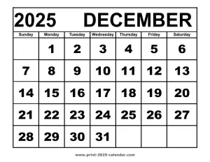 December 2025 calendar