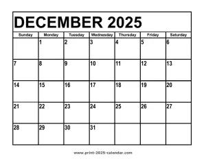 december 2025 printable calendar