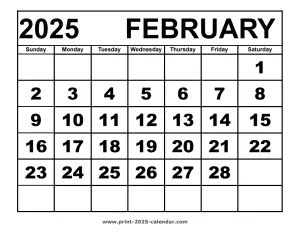 February 2025 calendar