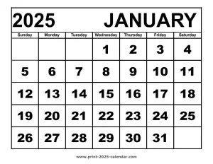 January 2025 calendar