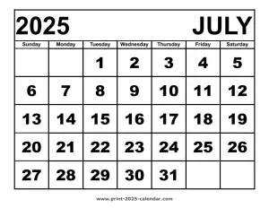 July 2025 calendar