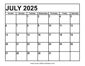 july 2025 printable calendar