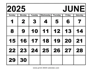 June 2025 calendar