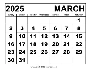 March 2025 calendar