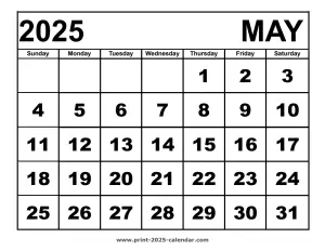 May 2025 calendar