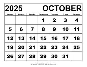 October 2025 calendar