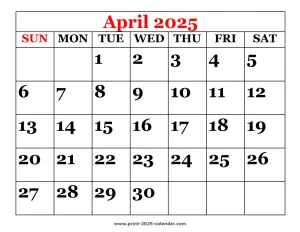 printable 2025 April calendar