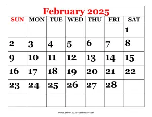 printable 2025 February calendar