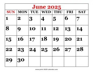 printable 2025 June calendar