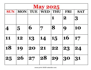 printable 2025 May calendar