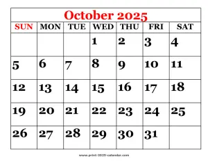 printable 2025 October calendar