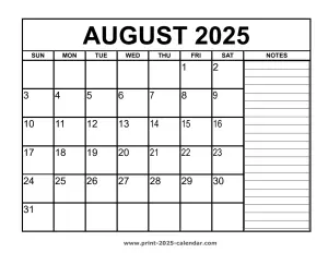 printable august 2025 calendar