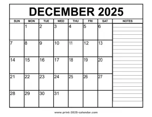 printable december 2025 calendar