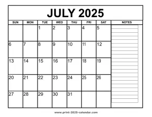 printable july 2025 calendar