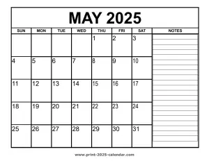 printable may 2025 calendar