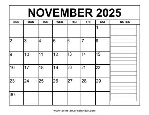 printable november 2025 calendar